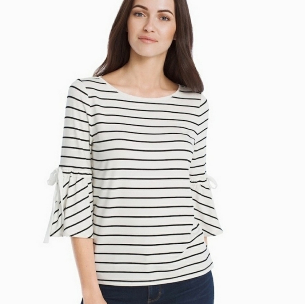 White House Black Market Striped Blouse With Tie Sleeves Women's Size M